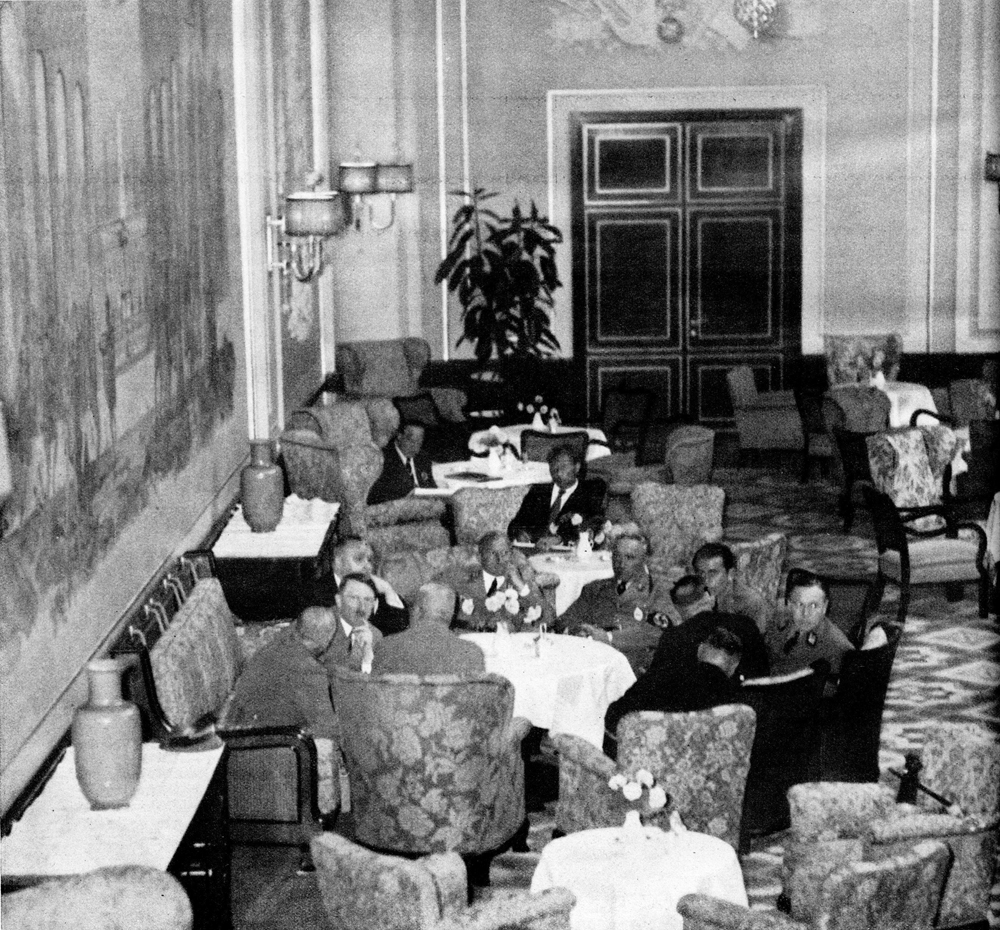 Adolf Hitler and his staff in the main hall of hotel Deutscher Hof in Nuremberg